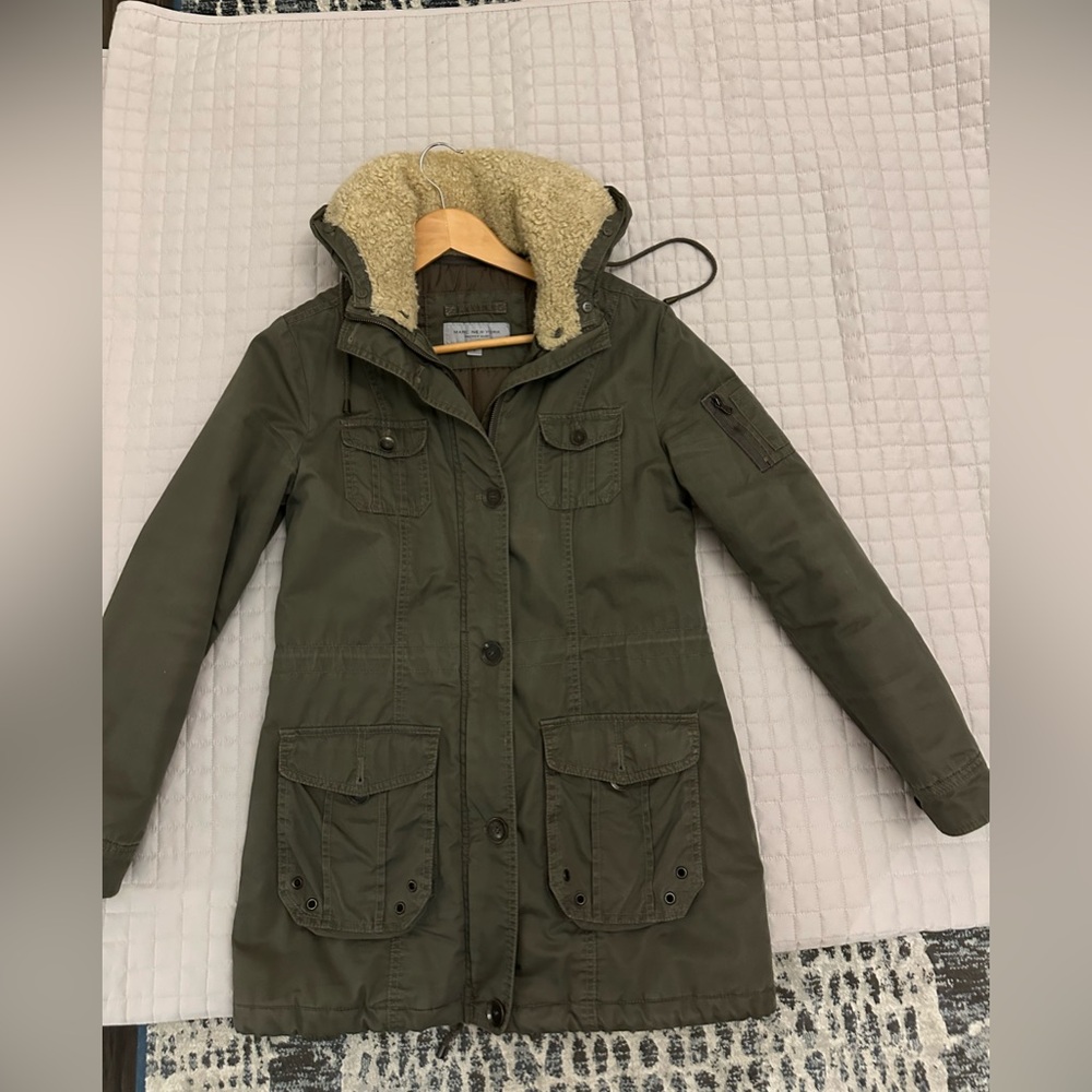 Marc New York Khaki Hooded Jacket with Faux Fur Lining